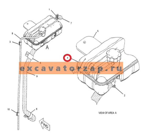 Бачок 247-1384, 2471384 расширительный двигателя экскаватора погрузчика CAT428, CAT432, CAT434