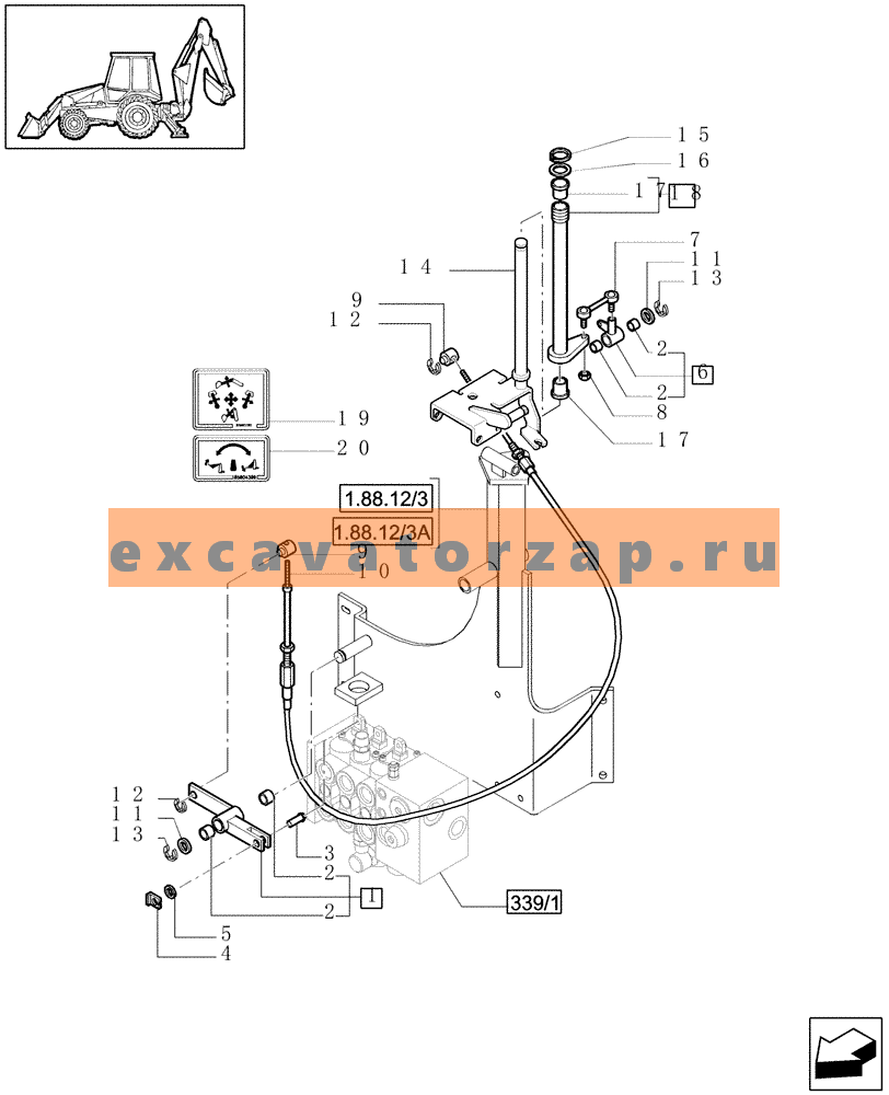 Трос 85805542 управления челюстью ковша экскаватора погрузчика New Holland B115