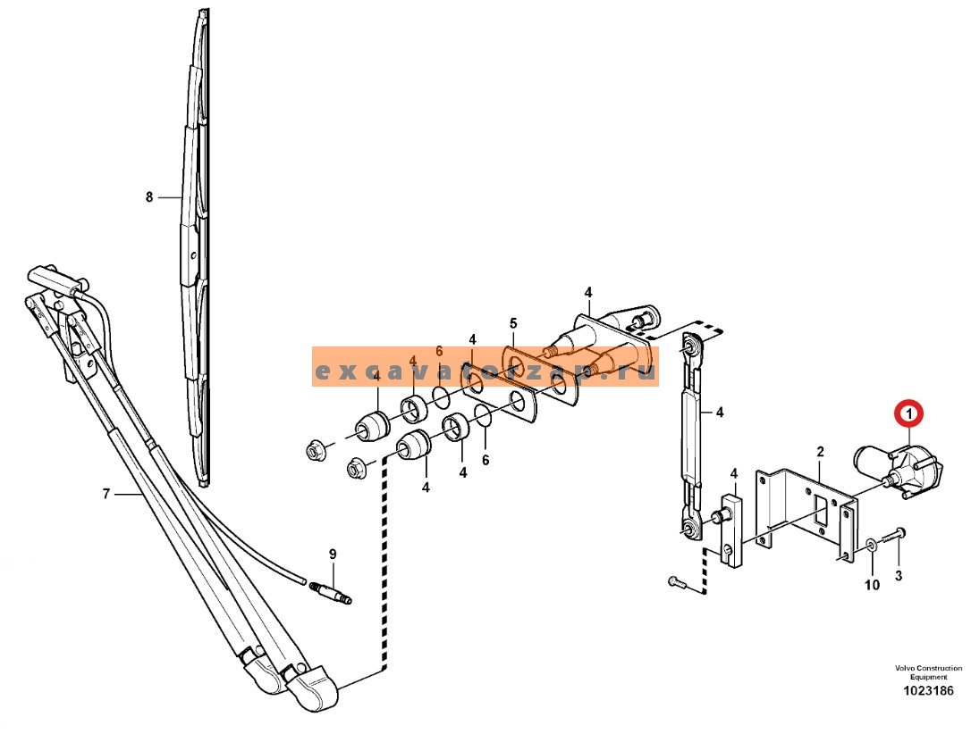 Мотор стеклоочистителя VOE11200669 передний экскаватора погрузчика BL60, BL61, BL61PLUS, BL70, BL71, BL71PLUS