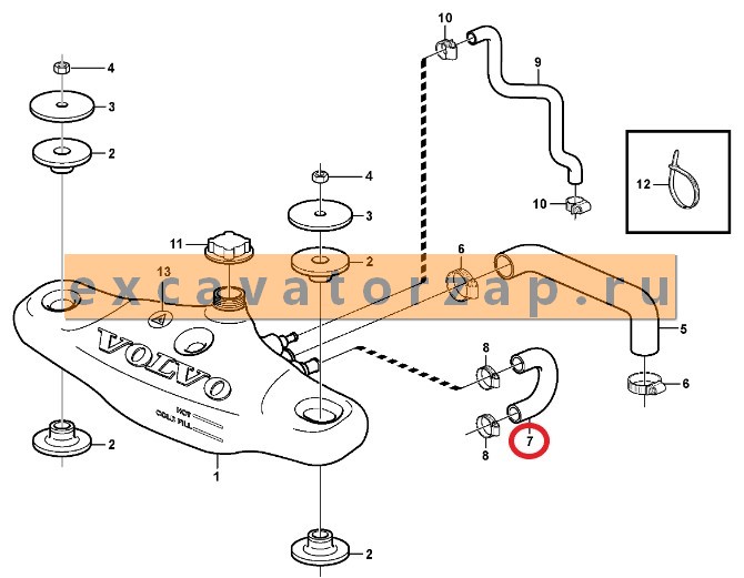 Патрубок VOE11882756 (от расш. бачка) экскаватора погрузчика Volvo BL61, BL71