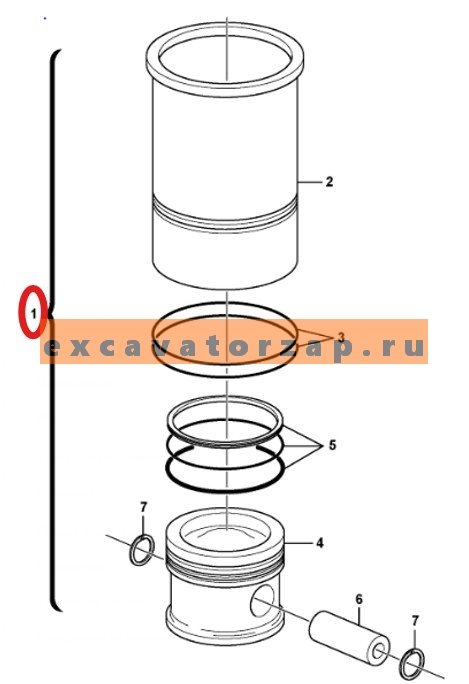 Гильзопоршневой набор VOE20865990 (гильза, поршень, кольца поршневые, палец поршня, уплотнения) двигателя экскаватора Volvo BL60, BL60B, BL61, BL61B, BL61PLUS, BL70, BL70B, BL71, BL71B, BL71PLUS, EC200D, EC210D, EC240B, EC240C, EC250D, EC290B, EC290C, EC3