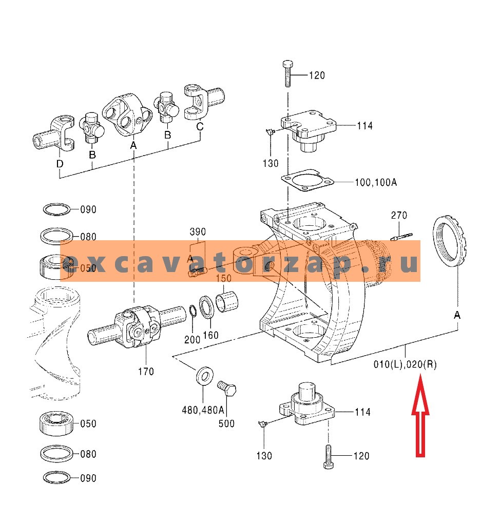 Кулак поворотный 0884403 правый  переднего моста экскаватора HITACHI ZX130W, ZX130W-AMS, ZX160W, ZX160W-AMS