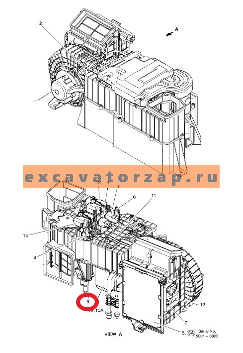 Радиатор отопителя K1002214 экскаватора Doosan серии DX